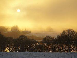 Beautiful Winter Sunset over a Snowy Rivington